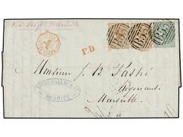 603 MAURICIO. Sg.57 (2), 65. 1876. MAURICE To FRANCE. Entire Letter Franked With Pair <B>1 D.</B> Brown And <B>6 D.</B>  - Other & Unclassified