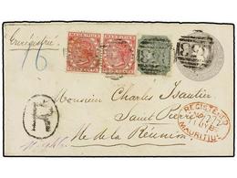 605 MAURICIO. Sg.103, 105 (2). 1889. MAURITIUS To ST. PIERRE (Ile Reunion). <B>8 Cent.</B> Grey Postal Stationery Envelo - Autres & Non Classés