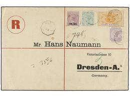 607 MAURICIO. Sg.91, 99, 101, 133. 1899. MAURITIUS To GERMANY. Envelope Franked With <B>1 Cent.</B>, <B>2 Rs.</B> <B>on  - Other & Unclassified