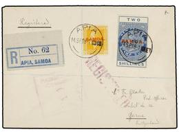 628 SAMOA. Sg.122, 137. 1918. APIA To SWITZERLAND. Envelope Franked With <B>2 D.</B> Yellow And <B>2 Sh.</B> Blue Stamps - Autres & Non Classés