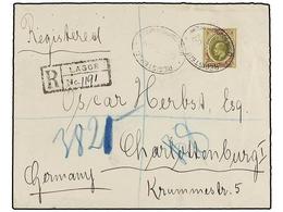 632 NIGERIA. Sg.31. 1909. <B>SOUTHERN NIGERIA. </B>LAGOS To GERMANY. <B>10 Sh.</B> Purple, Green On Yellow On Registered - Autres & Non Classés