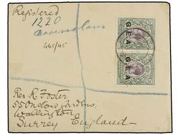 634 TANGANIKA. Sg.52 (2). 1919. DAR-ES-SALAAM To ENGLAND. Two Stamps Of <B>3 Rupees </B>on Registered Cover, Arrival On  - Other & Unclassified