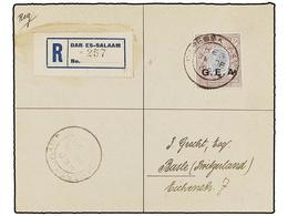 636 TANGANIKA. Sg.59. 1920. DAR-ES-SALAAM To GERMANY. <B>5 Rupees </B>G.E.A.<B> </B>on Registered Cover, Arrival On Reve - Autres & Non Classés