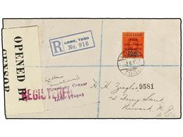 638 TOGO. Sg.H46. 1916. LOME To USA. <B>20 Sh.</B> Purple On Red On Registered Cover. Censor Mark And Censor Label, Arri - Other & Unclassified