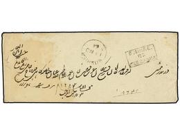 656A IRAN. 1866. BUSHIER To BOMBAY. Envelope Sent Unfranked With Postage Paid Box <B>BUSHIRE/P.O./ZANNA</B> And <B>BUSHI - Autres & Non Classés