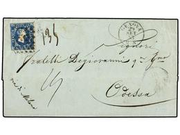 664 ITALIA ANTIGUOS ESTADOS: CERDEÑA. 1851. GENOVA A ODESSA (Rusia). <B>20 Cts.</B> Azul Pagando La Tarifa Hasta La Fron - Altri & Non Classificati