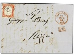 667 ITALIA ANTIGUOS ESTADOS: CERDEÑA. Sa.16D. 1861. GENOVA A NIZZA (Francia). <B>40 Cts.</B> Rojo, Mat. Rombo De Puntos  - Altri & Non Classificati