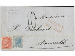 680 GRECIA. 1873. SALONICA A MARSEILLE. Carta Completa Franqueada Con Sellos Italianos De <B>20 Cts.</B> Azul Y <B>40 Ct - Andere & Zonder Classificatie