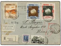 683 ERITREA. Sa.A3, A5, A6, 201, 210. 1935. MASSAUA A ROMA. Espectacular Y Raro Franqueo Circulada Por Correo Aéreo Cert - Andere & Zonder Classificatie