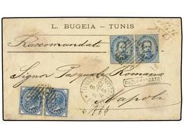 685 ITALIA. 1882. TUNISI A NÁPOLES. <B>10 Cts.</B> Azul (2) Y <B>25 Cts.</B> Azul (2) Mat. Parrilla Con Cifra '<B>235' < - Altri & Non Classificati