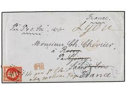 686 JAPON. 1870. YOKOHAMA To FRANCE. Envelope Franked With French <B>80 Cts.</B> Red Stamp With<B> 5118</B> Numeral Canc - Other & Unclassified