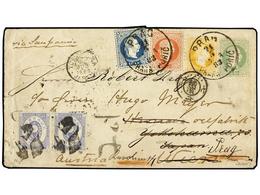 687 JAPON. Sc.34, 36, 37. 1883 (May 21). The Outstanding And Famous Combination<B> 3 Kr.</B> Green Postal Envelope Plus  - Andere & Zonder Classificatie
