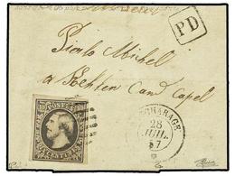 693 LUXEMBURGO. 1857 (July 28). Entire Letter From BASCHARAGE To LUXEMBOURG Franked By 1852<B> 10 C.</B> Grey Black, Fou - Andere & Zonder Classificatie