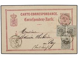 694 LUXEMBURGO. 1876 (April 18). <B>6 C.</B> Violet On Rose Pink Stationery Card, A Fine Used Example Up-rated With Extr - Other & Unclassified