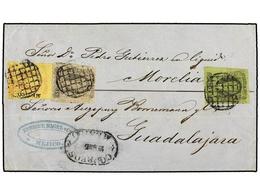 712 MEXICO. Sc.7, 8, 10. 1863. MÉXICO A GUADALAJARA. <B>1 Real</B> Negro S. Verde,<B> 2 Reales</B> Negro S. Rosa Y <B>4  - Autres & Non Classés