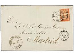 726 MEXICO. Sc.25a. 1864. MÉXICO A MADRID. <B>8 Reales</B> Rojo Tipo II. Circulado Por El Correo Español, Marca De Entra - Other & Unclassified