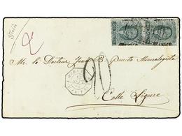 728 MEXICO. 1867 (Sept 13). Cover Front To Italy Bearing Gothic Mexico 1867 Issue <B>2r</B>. Green In A Vertical Pair Ti - Autres & Non Classés