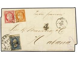 735 MEXICO. Sc.109. 1877. MÉXICO A LA HABANA. Circulada Con Sello De México De <B>25 Cts.</B> Azul. Mat. <B>FRANCO/VERAC - Andere & Zonder Classificatie