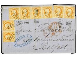 750 HOLANDA. 1861. ROTTERDAM A BELFAST. <B>15 Cts.</B> Amarillo (8) (4 Parejas), Márgenes Completos, Corte En Un Sello Y - Other & Unclassified