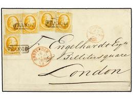 751 HOLANDA. 1868. AMSTERDAM A  LONDON. <B>15 Cts.</B> Amarillo (5), Mat.<B> FRANCO</B> En Cartucho, Llegada En El Frent - Andere & Zonder Classificatie