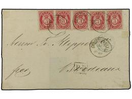 758 NORUEGA. 1875 (March 31). Cover To Bordeaux Franked By Five 1872-75 <B>3sk</B>. Rose-carmine All Tied By <B>Christai - Other & Unclassified