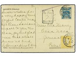 762 PALESTINA. Sg.D7. 1927. Postcard From NAZARETH To JERUSALEM Underpaid With Single 1922 <B>3m.</B> Greenish Blue Tied - Altri & Non Classificati