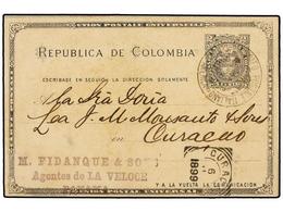 763 PANAMA. 1899. PANAMA A CURAÇAO. Entero Postal De Colombia De <B>2 Ctvos.</B> Circulado Por Buque Italiano De La Comp - Andere & Zonder Classificatie