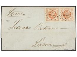 770 PERU. Sc.8. 1859. HUANCO A LIMA. <B>1 Peseta</B> Rojo, Pareja, Mat. Círculo De Puntos <B>HUAN.O</B>. MAGNÍFICA. - Other & Unclassified