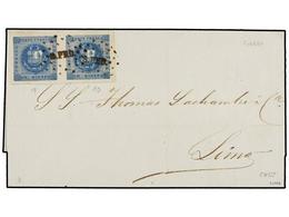 771 PERU. Sc.3 (2). 1859. SAN PEDRO A LIMA. <B>1 Dinero</B> Azul, Pareja, Mat. Círculo De Puntos<B> S. PED.</B> MAGNÍFIC - Other & Unclassified