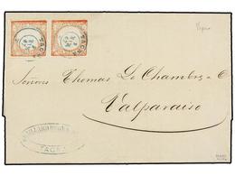 791 PERU. Sc.12 (2). 1867. TACNA A VALPARAISO. <B>1 Dinero</B> Rosa, Pareja, Mat. Fechador<B> TACNA/T</B> En Azul. MAGNÍ - Other & Unclassified