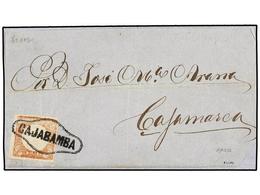 793 PERU. Sc.12. (1868 CA.). Envuelta Circulada A CAJAMARCA<B>.</B> <B>1 Dinero</B> Rosa, Mat. <B>CAJABAMBA</B>. Falta D - Other & Unclassified