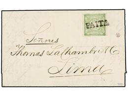 794 PERU. Sc.14. 1869. PAITA A LIMA. <B>1 Dinero</B> Verde, Mat. Lineal<B> PAITA.</B> MAGNÍFICA. - Other & Unclassified