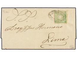 797 PERU. Sc.14. 1869. ASCOPE A LIMA. <B>1 Dinero</B> Verde, Mat. Ovalado<B> RECEPTORIA/DE MACABRIEGO.</B> MUY RARO. - Altri & Non Classificati