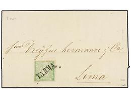 799 PERU. Sc.14. 1870. TARMA A LIMA. <B>1 Dinero</B> Verde, Mat. Lineal<B> TARMA.</B> MAGNÍFICA. - Autres & Non Classés