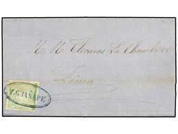 800 PERU. Sc.14. 1870. GUAÑAPE A LIMA. <B>1 Dinero</B> Verde, Mat. Ovalado<B> Y. GUAÑAPE</B> En Azul. MAGNÍFICA. - Other & Unclassified