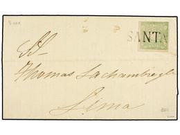 801 PERU. Sc.14. 1870. GUANAPE A LIMA. <B>1 Dinero</B> Verde, Mat. Lineal <B>SANTA</B> En Negro. MAGNÍFICA. - Other & Unclassified