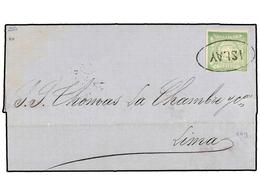 807 PERU. Sc.14. 1872. ISLAY A LIMA. <B>1 Dinero</B> Verde, Mat. Ovalado<B> ISLAY.</B> MAGNÍFICA. - Andere & Zonder Classificatie