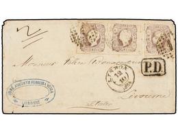 828 PORTUGAL. Af.18. 1865 (Oct. 12). Cover To LIVORNO (Italy) Endorsed As Double Weight, Mailed From LISBON With 1862-64 - Altri & Non Classificati