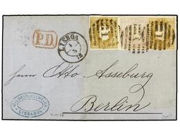 832 PORTUGAL. Af.39 (2), 43. 1872. LISBOA A BERLÍN. <B>20 Reis </B>bistre (2) Y <B>100 Reis </B>lila Para Completar La T - Other & Unclassified