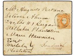 836 PORTUGAL. Af.42. 1884. FUNCHAL (Madeira) A MAUI (Hawaii, Islas Sandwich), <B>80 Reis</B> Naranja. Al Dorso Tránsitos - Sonstige & Ohne Zuordnung