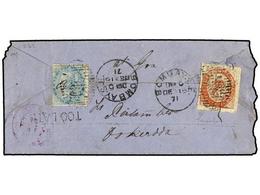 844 INDIA PORTUGUESA. Af.2. 1871 (Dec.). BOMBAY A PANGIM. <B>1/2 Anna </B>azul De India Inglesa Y <B>20 Reis</B> Rojo (d - Other & Unclassified