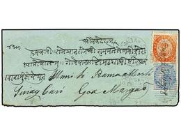 848 INDIA PORTUGUESA. 1873. BOMBAY A MARGAO. <B>1/2 Anna</B> Azul De India Inglesa Y <B>20 Reis</B> Rojo De India Portug - Autres & Non Classés