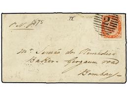 850 INDIA PORTUGUESA. Af.17. 1875. MAPUÇA A BOMBAY. <B>20 Reis</B> Rojo, Mat. óvalo <B>'2'</B>, Al Dorso Fechadores De M - Autres & Non Classés