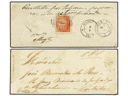 851 INDIA PORTUGUESA. Af.25. 1875. CHINCHINIM A MARGAO. <B>20 Reis</B> Rojo, Mat. óvalo <B>'J'</B> Y Fechadores De Salid - Other & Unclassified