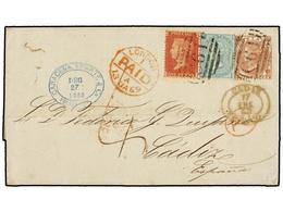 868 ESPAÑA. 1869. SAN JUAN To CÁDIZ (Spain). Entire Letter Franked With Great Britain <B>1d.</B> Red, <B>1sh.</B> Green  - Autres & Non Classés