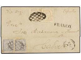 869 COLONIAS ESPAÑOLAS: PUERTO RICO. Ant.22(2), 24(2). 1871. <B>PUERTO RICO. </B>SAN JUAN A CADIZ. <B>25 Cts.</B> Azul ( - Other & Unclassified