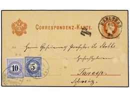 884 SUIZA. Mi.4 I, 5 II. 1881. KARLSBAD (Austria) A TORASP (Suiza). Entero Postal De<B> 2 Kr.</B> Tasado A La Llegada Co - Other & Unclassified