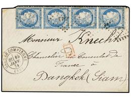 887A TAILANDIA. 1874. <B>INCOMING MAIL.</B> FRANCE To BANGKOK (Siam). Envelope Franked With Strip Of Four Of <B>25 Cts.< - Autres & Non Classés