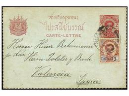 888 TAILANDIA. 1901. BANGKOK To SPAIN. <B>2 Atts</B> Red Postal Stationery Uprated With <B>10 Att. On 24 Cents.</B> (Sc. - Altri & Non Classificati