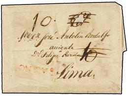 893 URUGUAY. 1829. GIBRALTAR A LIMA (Perú). Carta Completa Circulada Probablemente Por Tierra Hasta Lisboa Y Por Buque P - Other & Unclassified